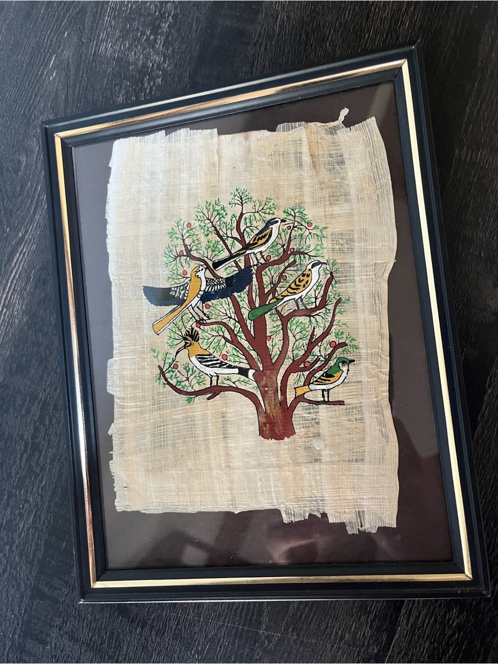 VTG Framed Egyptian Tree of Life Papyrus Art Birds Black Frame Wall Decor